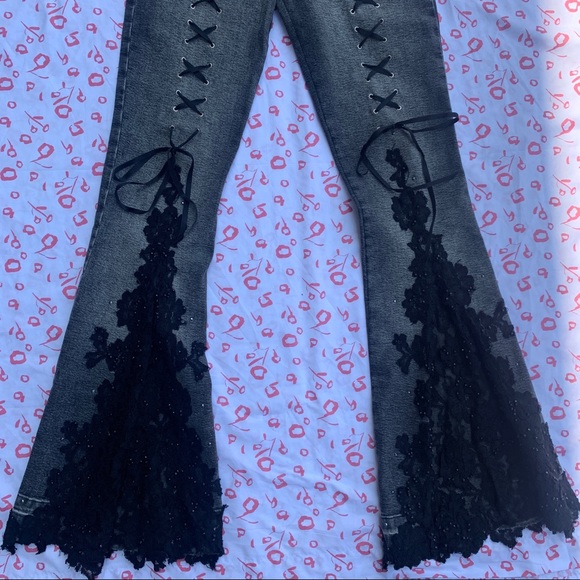 Super Unique Lace Up Pants with Lace Detailing and Sequins - Picture 2 of 3